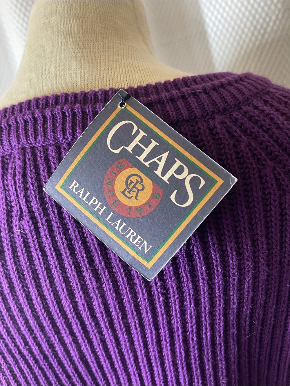 Chaps Ralph Lauren NWT Vintage Purple Ribbed Crewneck Sweater size medium - Picture 5 of 8